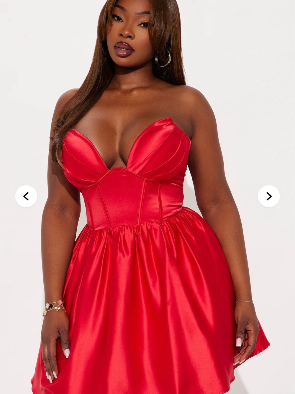 Fashion Nova Strapless Red Satin Corset Ball Mini Dress